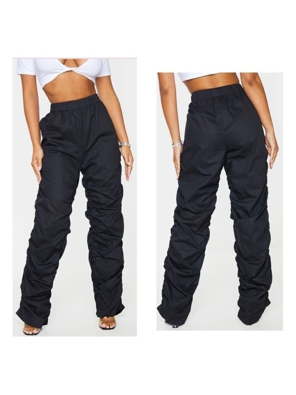 PRETTYLITTLETHING Ruched Pants Pretty Little Thing Black Skinny Size 4
